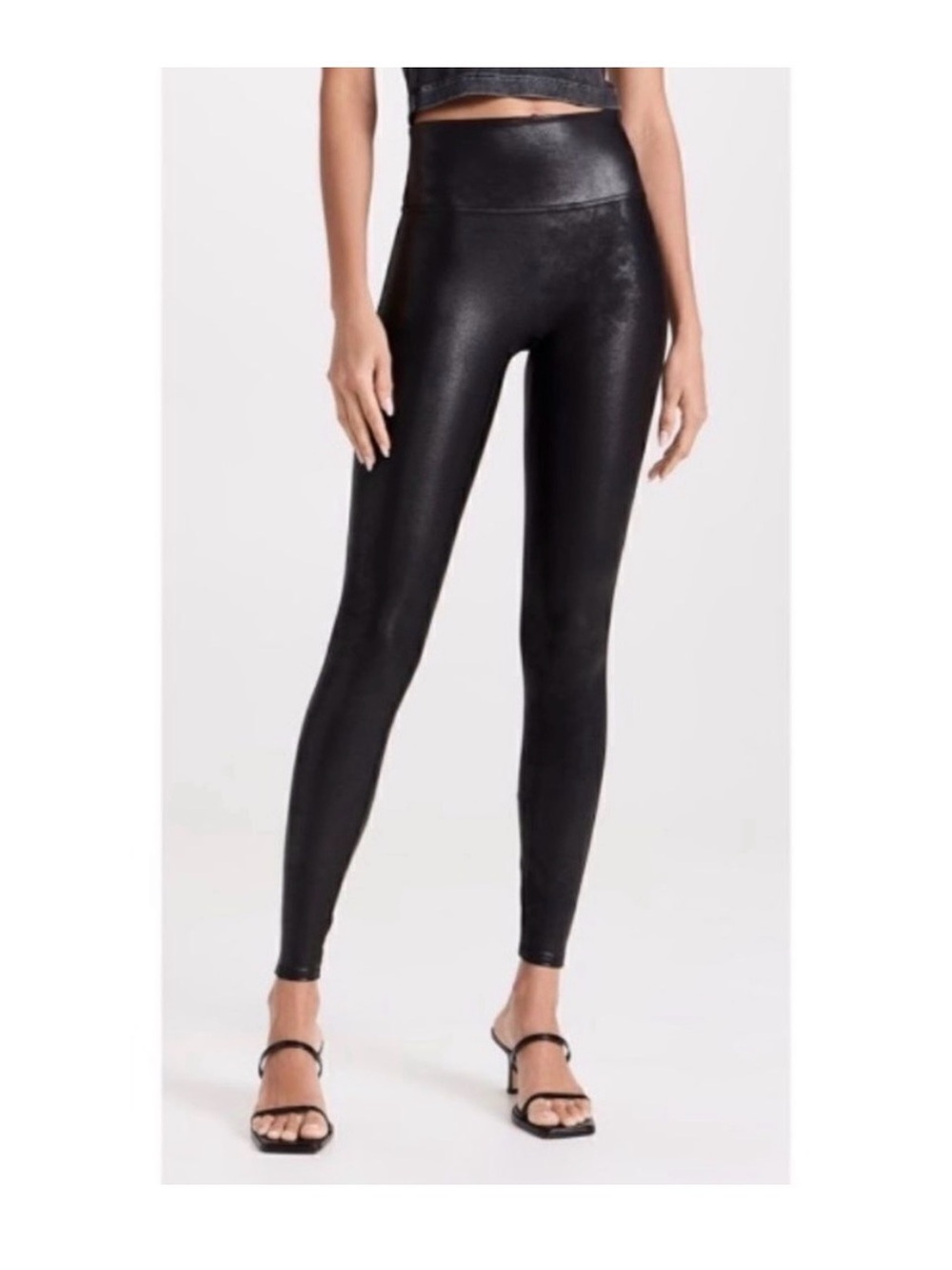 SPANX Black High-Waist Leggings with Red Logo Tag